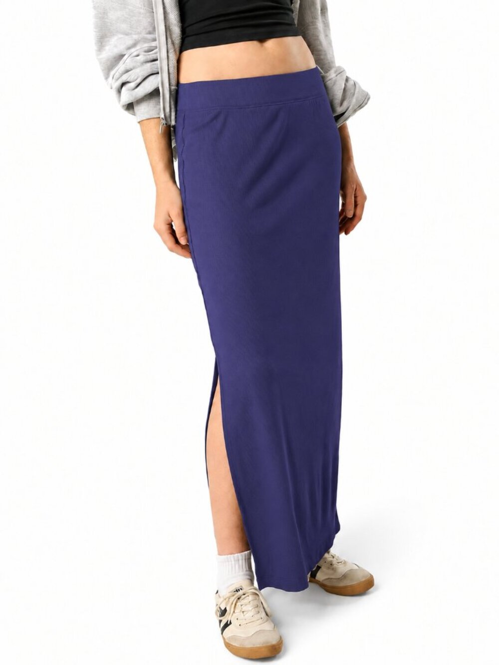 OFFLINE BY AERIE Thumbs Up Heavyweight Maxi Skirt Navy XS Ribbed Jersey Stretch